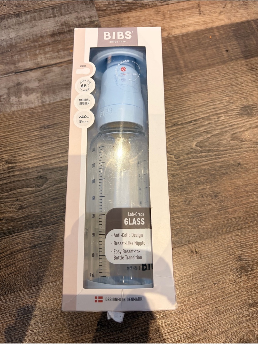 🌙 B100 BIBS Baby Glass Bottle with a capacity of 240 mL (8 oz)